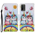 For Xiaomi Redmi 9T Coloured Drawing Pattern Horizontal Flip PU Leather Case with Holder & Card Slots & Wallet & Lanyard(Couple Unicorn) - 1