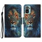 For Xiaomi Redmi Note 10 4G Coloured Drawing Pattern Horizontal Flip PU Leather Case with Holder & Card Slots & Wallet & Lanyard(Lion) - 1