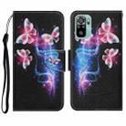 For Xiaomi Redmi Note 10 4G Coloured Drawing Pattern Horizontal Flip PU Leather Case with Holder & Card Slots & Wallet & Lanyard(Three Fluorescent Butterflies) - 1