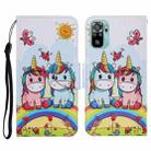 For Xiaomi Redmi Note 10 4G Coloured Drawing Pattern Horizontal Flip PU Leather Case with Holder & Card Slots & Wallet & Lanyard(Couple Unicorn) - 1