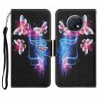 For Xiaomi Redmi Note 9T Coloured Drawing Pattern Horizontal Flip PU Leather Case with Holder & Card Slots & Wallet & Lanyard(Three Fluorescent Butterflies) - 1