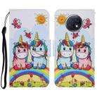 For Xiaomi Redmi Note 9T Coloured Drawing Pattern Horizontal Flip PU Leather Case with Holder & Card Slots & Wallet & Lanyard(Couple Unicorn) - 1