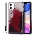 For iPhone 11 Watercolor Painted Armor Shockproof PC Hard Case with Card Slot (Dark Red) - 1