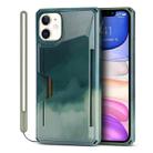 For iPhone 11 Watercolor Painted Armor Shockproof PC Hard Case with Card Slot (Dark Green) - 1