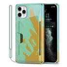 For iPhone 11 Pro Watercolor Painted Armor Shockproof PC Hard Case with Card Slot (Green Yellow) - 1