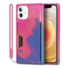 For iPhone 12 mini Watercolor Painted Armor Shockproof PC Hard Case with Card Slot (Rose Blue) - 1