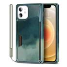 For iPhone 12 mini Watercolor Painted Armor Shockproof PC Hard Case with Card Slot (Dark Green) - 1