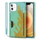 Watercolor Painted Armor Shockproof PC Hard Case with Card Slot For iPhone 12 / 12 Pro(Green Yellow) - 1