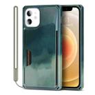 Watercolor Painted Armor Shockproof PC Hard Case with Card Slot For iPhone 12 / 12 Pro(Dark Green) - 1