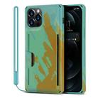 Watercolor Painted Armor Shockproof PC Hard Case with Card Slot For iPhone 12 Pro Max(Green Yellow) - 1