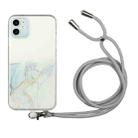 For iPhone 12 Hollow Marble Pattern TPU Shockproof Protective Case with Neck Strap Rope(Grey) - 1