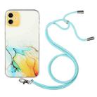 For iPhone 12 Hollow Marble Pattern TPU Shockproof Protective Case with Neck Strap Rope(Yellow) - 1