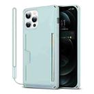 For iPhone 12 / 12 Pro Armor Shockproof TPU + PC Hard Case with Card Slot Holder(Light Blue) - 1