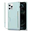 For iPhone 12 Pro Max Armor Shockproof TPU + PC Hard Case with Card Slot Holder(Light Blue) - 1