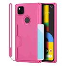 For Google Pixel 4a Armor Shockproof TPU + PC Hard Case with Card Slot Holder(Rose Red) - 1