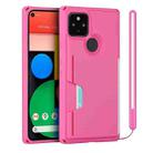 For Google Pixel 5 Armor Shockproof TPU + PC Hard Case with Card Slot Holder(Rose Red) - 1