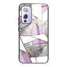 For One Plus 9 Abstract Marble Pattern Glass Protective Case(Rhombus Gray Purple) - 1