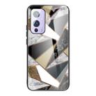 For One Plus 9 Abstract Marble Pattern Glass Protective Case(Rhombus Golden) - 1