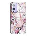 For One Plus 9 Abstract Marble Pattern Glass Protective Case(Rhombus Rose) - 1