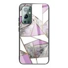 For One Plus 9 Pro Abstract Marble Pattern Glass Protective Case(Rhombus Gray Purple) - 1