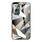 For One Plus 9 Pro Abstract Marble Pattern Glass Protective Case(Rhombus Golden) - 1