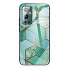 For One Plus 9 Pro Abstract Marble Pattern Glass Protective Case(Rhombus Green) - 1