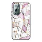 For One Plus 9 Pro Abstract Marble Pattern Glass Protective Case(Rhombus White Purple) - 1