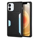 For iPhone 12 mini Carbon Fiber Armor Shockproof TPU + PC Hard Case with Card Slot Holder (Black) - 1