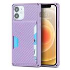 For iPhone 12 mini Carbon Fiber Armor Shockproof TPU + PC Hard Case with Card Slot Holder (Purple) - 1