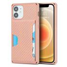 For iPhone 12 mini Carbon Fiber Armor Shockproof TPU + PC Hard Case with Card Slot Holder (Rose Gold) - 1