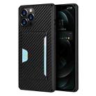 For iPhone 12 / 12 Pro Carbon Fiber Armor Shockproof TPU + PC Hard Case with Card Slot Holder(Black) - 1