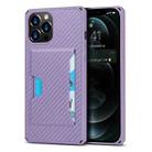 For iPhone 12 / 12 Pro Carbon Fiber Armor Shockproof TPU + PC Hard Case with Card Slot Holder(Purple) - 1