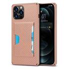 For iPhone 12 Pro Max Carbon Fiber Armor Shockproof TPU + PC Hard Case with Card Slot Holder(Rose Gold) - 1