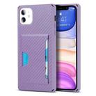 For iPhone 11 Carbon Fiber Armor Shockproof TPU + PC Hard Case with Card Slot Holder (Purple) - 1