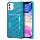 For iPhone 11 Carbon Fiber Armor Shockproof TPU + PC Hard Case with Card Slot Holder (Blue) - 1