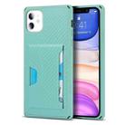 For iPhone 11 Carbon Fiber Armor Shockproof TPU + PC Hard Case with Card Slot Holder (Lake Green) - 1