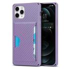 For iPhone 11 Pro Carbon Fiber Armor Shockproof TPU + PC Hard Case with Card Slot Holder (Purple) - 1