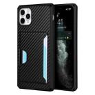 For iPhone 11 Pro Max Carbon Fiber Armor Shockproof TPU + PC Hard Case with Card Slot Holder (Black) - 1