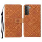 For Samsung Galaxy S21 FE Ethnic Style Embossed Pattern Horizontal Flip Leather Case with Holder & Card Slots & Wallet & Lanyard(Brown) - 1