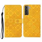 For Samsung Galaxy S21 FE Ethnic Style Embossed Pattern Horizontal Flip Leather Case with Holder & Card Slots & Wallet & Lanyard(Yellow) - 1