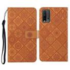 For Xiaomi Redmi 9T Ethnic Style Embossed Pattern Horizontal Flip Leather Case with Holder & Card Slots & Wallet & Lanyard(Brown) - 1
