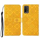 For Xiaomi Redmi 9T Ethnic Style Embossed Pattern Horizontal Flip Leather Case with Holder & Card Slots & Wallet & Lanyard(Yellow) - 1