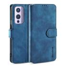 For OnePlus 9 DG.MING Retro Oil Side Horizontal Flip Leather Case with Holder & Card Slots & Wallet(Blue) - 1