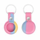 Rainbow Anti-scratch PU Shockproof Protective Cover Case with Keychain Ring Loop For AirTag(Pink Light Blue Yellow) - 1