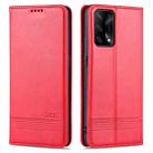 For OPPO A74 4G / F19 AZNS Magnetic Calf Texture Horizontal Flip Leather Case with Card Slots & Holder & Wallet(Red) - 1