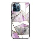 Abstract Marble Pattern Glass Protective Case For iPhone 11(Rhombus Gray Purple) - 1