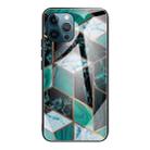 Abstract Marble Pattern Glass Protective Case For iPhone 11(Rhombus Dark Green) - 1