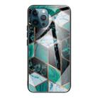 For iPhone 12 / 12 Pro Abstract Marble Pattern Glass Protective Case(Rhombus Dark Green) - 1