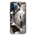 For iPhone 12 / 12 Pro Abstract Marble Pattern Glass Protective Case(Rhombus Black) - 1