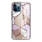 For iPhone 12 / 12 Pro Abstract Marble Pattern Glass Protective Case(Rhombus Orange Purple) - 1